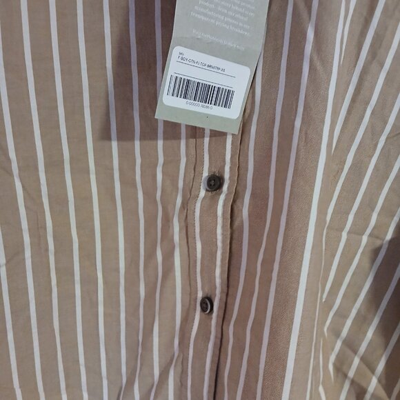 Everlane Women's Cropped Button Down Shirt Brown With White  Stripes - Picture 3 of 9